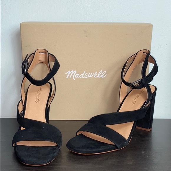 NIB Madewell The Liv Black Suede Sandal Heels - Picture 6 of 13